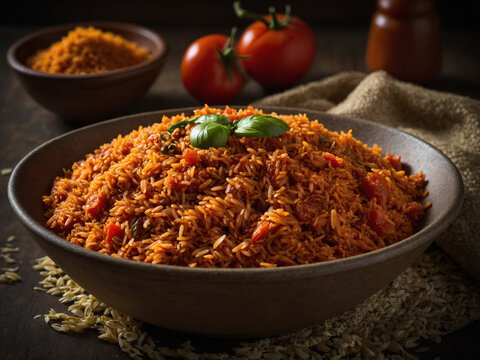 Jollof rice, chicken and plantain